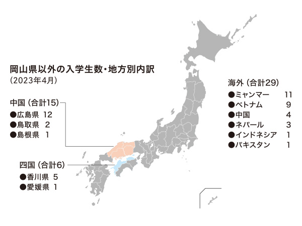 岡山県以外の在校生数地方別内訳